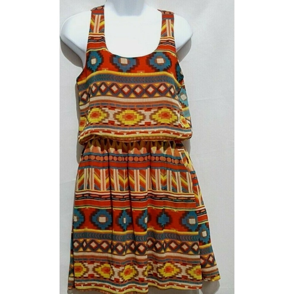 Tea n Rose women's dress blouson sleeveless short Aztec Orange M